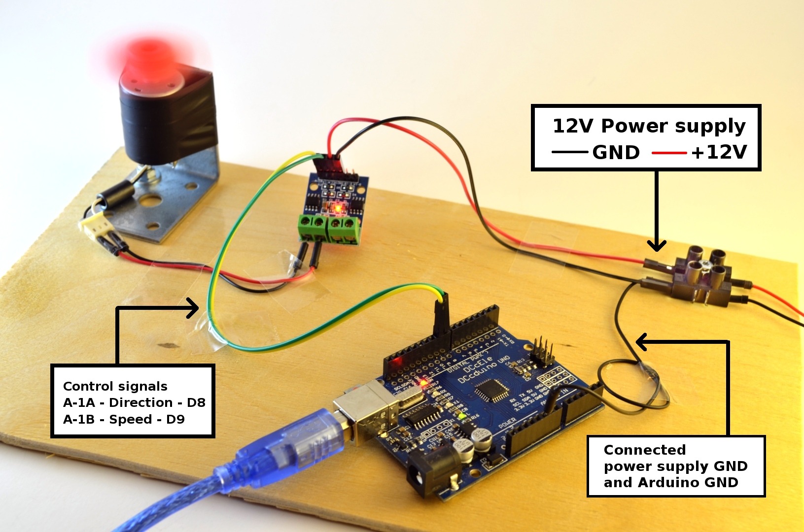 How to use Hbridge HG7881 (HG7881CP) module with external power supply